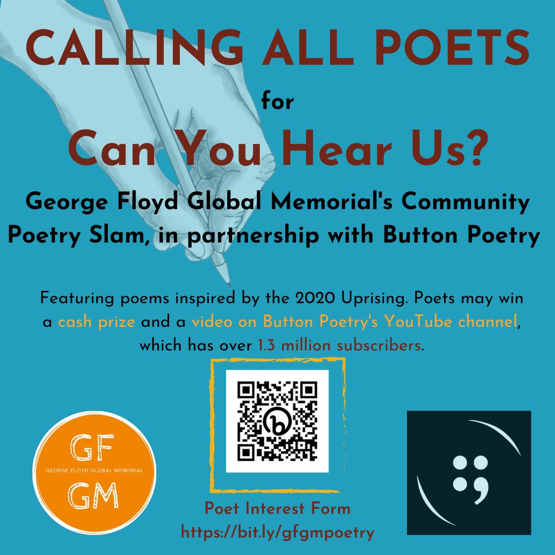 Are you a writer or storyteller? Sign-up for CAN YOU HEAR US? (July 28th 6-8 PM)
You could win a cash prize, and a video on Button Poetry's YouTube channel, which has over 1.3 million subscribers!

Interest form: bit.ly/gfgmpoetry
Tickets: bit.ly/canyouhearusti…