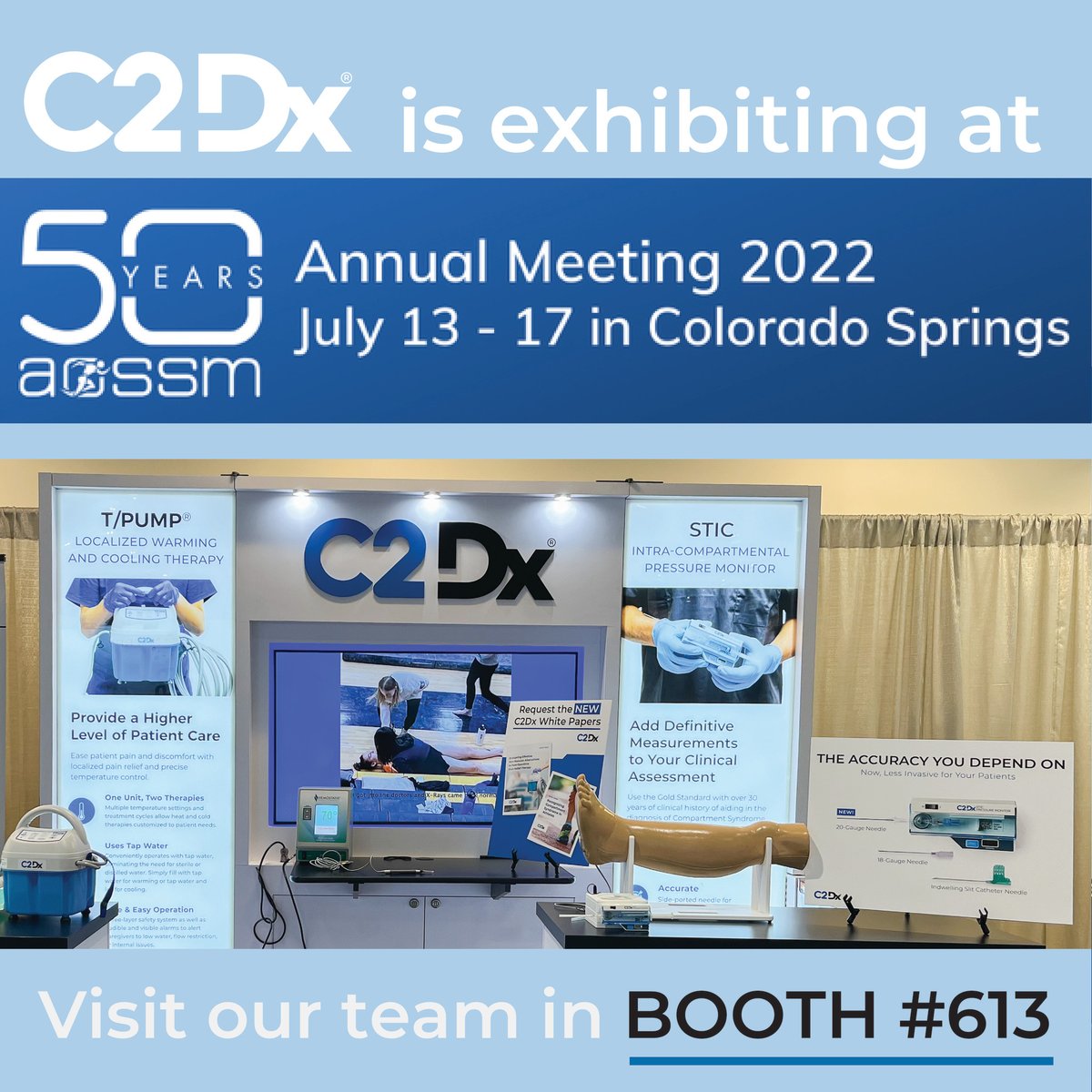 EverisMedical's tweet photo. C2Dx is exhibiting this week in booth #613 at #AOSSM22.

Clinical field specialists are on hand and excited to meet with the world’s leaders in #orthopaedic sports medicine. Learn about our products: https://t.co/IqxaYCcRGH https://t.co/5pOcF4LX4z
