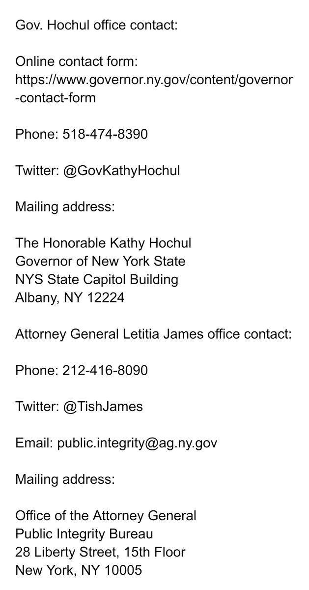 🚨CRITICAL CASE UPDATE🚨

Gov. Hochul and AG Letitia James have announced they plan to appeal the ruling declaring their inhumane quarantine policy unconstitutional, so I urge ALL NEW YORKERS to contact them and demand they drop their appeal using the information below. #SaveNY