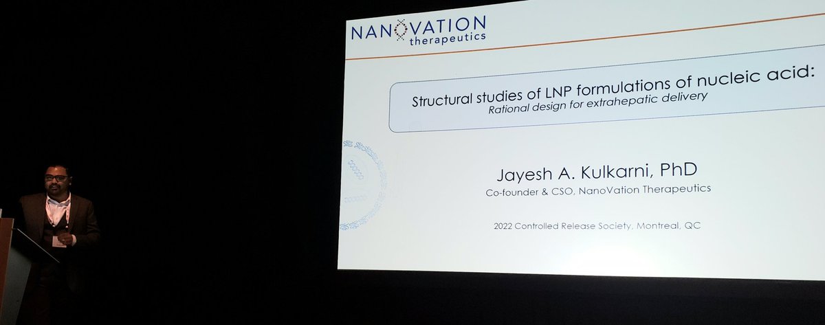 <a href="/CRSScience/">Controlled Release Society</a> #CRS2022 is saving some of the best for last! <a href="/jkulk_nano/">Jayesh Kulkarni</a> from NanoVation on #LNP technology enabling #RNA drugs during #gene delivery session