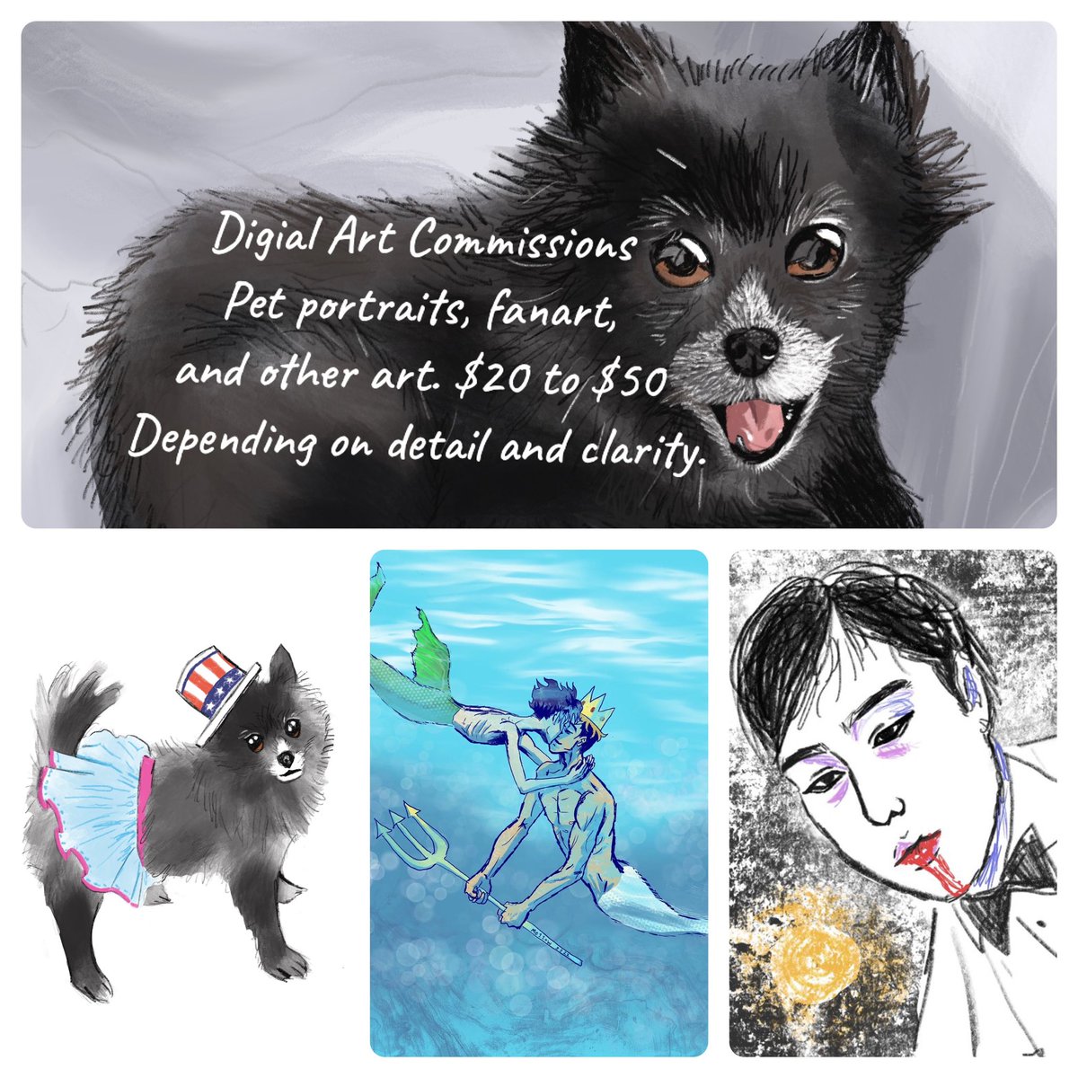 fwoosh2's tweet photo. I just turned on Tips for my profile. I’m opening up commissions for digital art. I can draw pet portraits, fanart, and other art.  $20 to $50 depending on the level of detail and clarity. https://t.co/yP9OJOv2p3