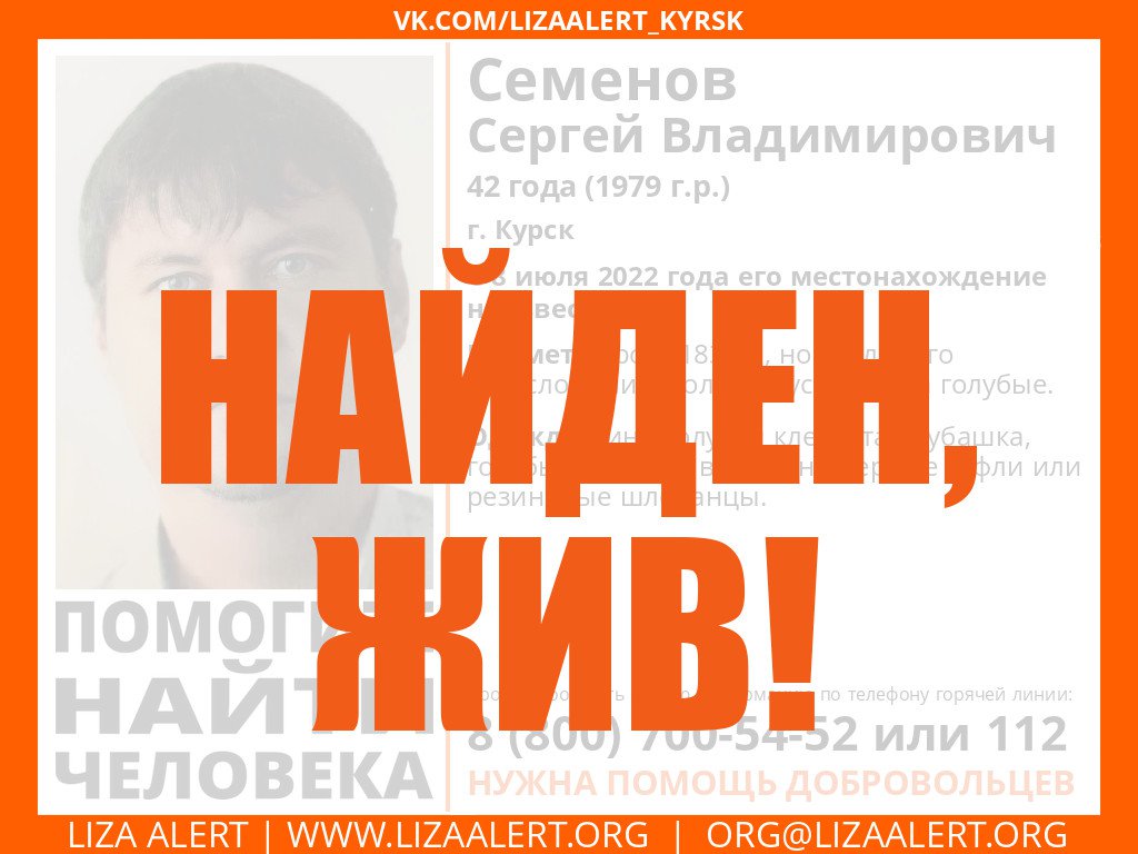 LizaAlert_Kursk's tweet photo. #Семенов Сергей Владимирович, 42 года, г. #Курск. https://t.co/AtLcpCQE9s