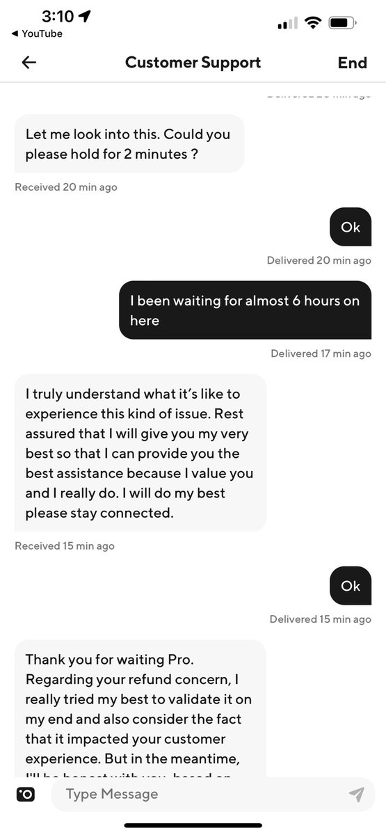 proffess29's tweet photo. @DoorDash this is the bullshit they do when yawl consistently fuck up customers orders. They left me on hold for almost 6 hours. Not dope at all https://t.co/Uxan2b3vqA