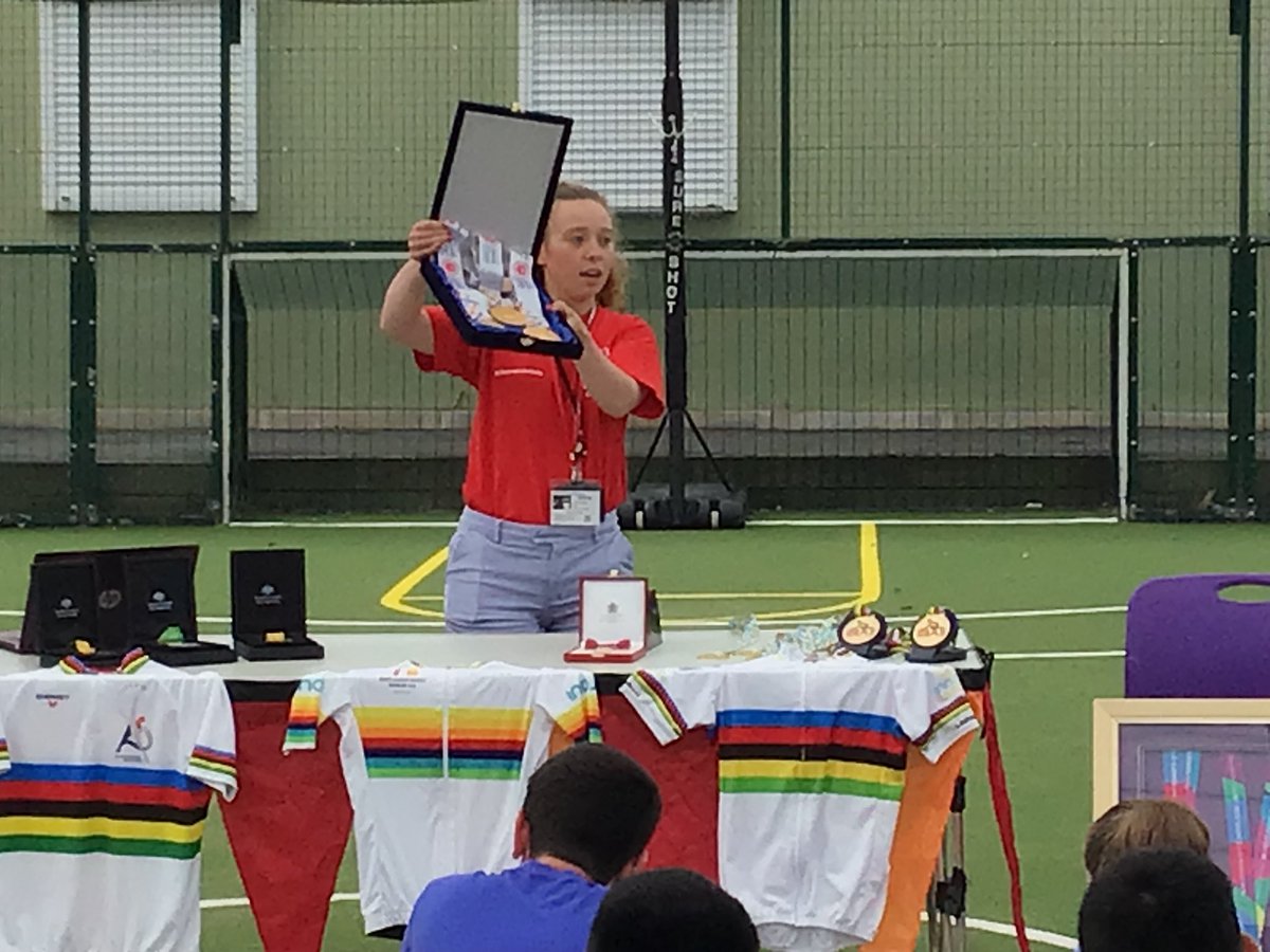 RumworthPE's tweet photo. Fantastic assembly by Kiera Byland, inspired all our pupils and staff! Thank you so much (and for letting me hold your Olympic medals!) absolutely inspirational @kierabyland @Rumworth @SportinBolton https://t.co/b2PVqMQuhf