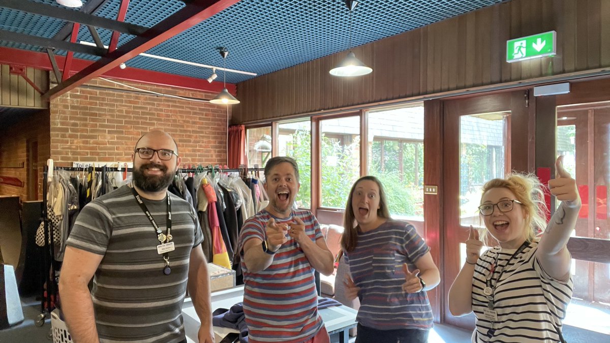 stevejhall21's tweet photo. when the #stagemanagement team have an unplanned #stripetshirtday @NewVicTheatre @WilcockKate @kay_cooperx #MikeGroves https://t.co/qamiTEkKiz
