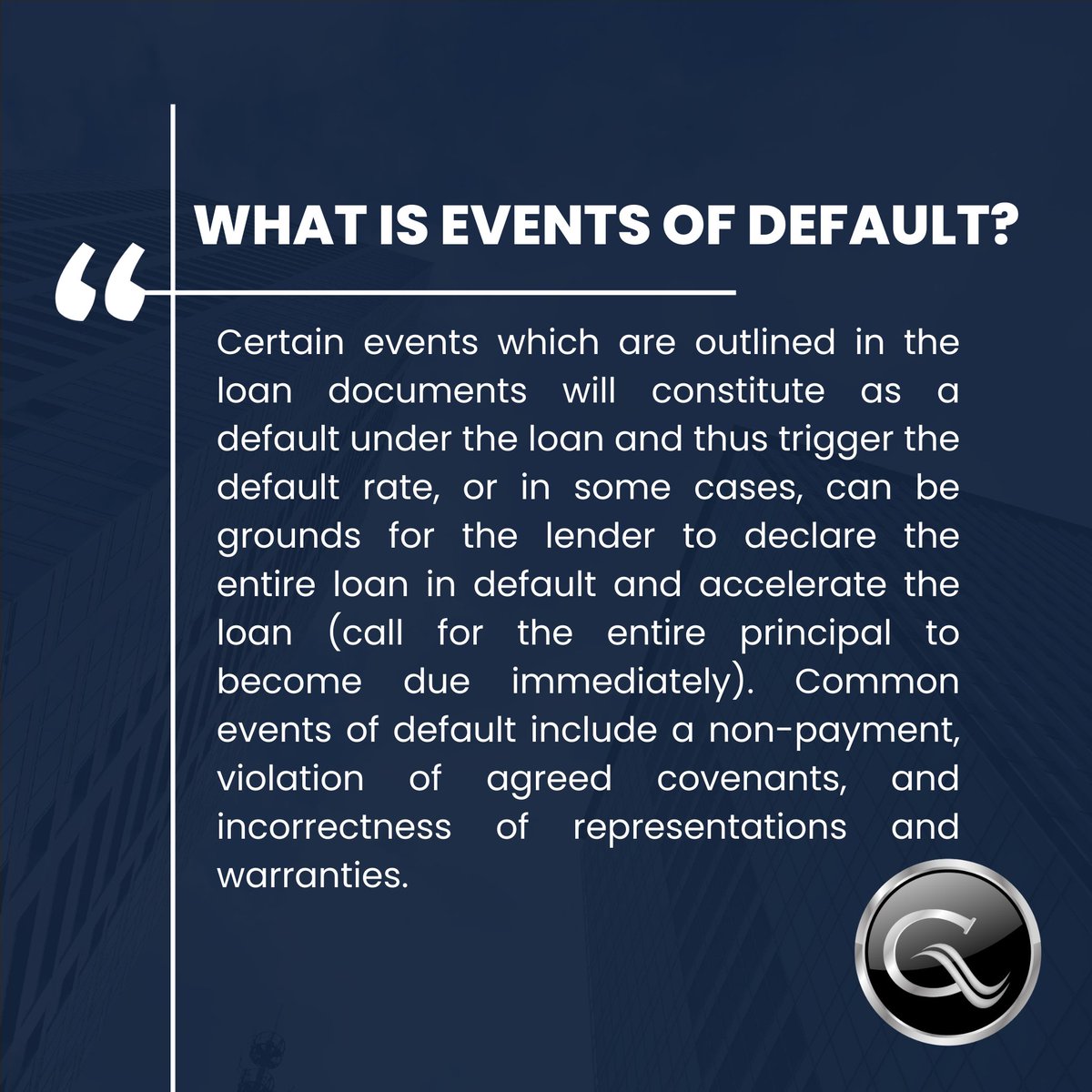 FortraLaw's tweet image. Legal Term of the Day: Events of Default 

#privatelending #privatelender #loandocs #mortgage #realestate
