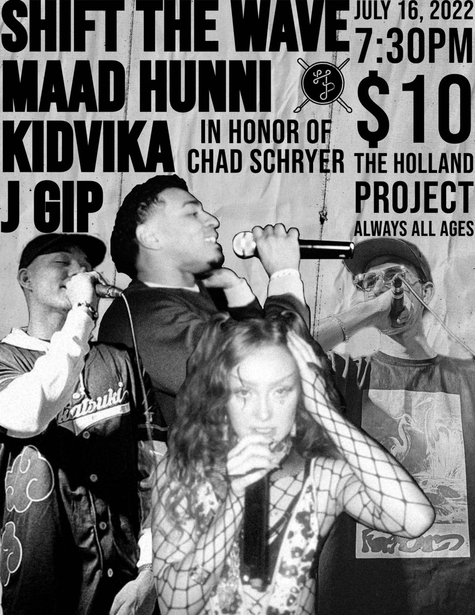 Shift the Wave has done it again! The crew is here with Maad Hunni, Kidvika, and J Gip for a rap show + benefit that’s always killer and always for a good cause. Doors at 7:30PM for this one so we can get the party rolling ~ music at 8PM sharp, $10