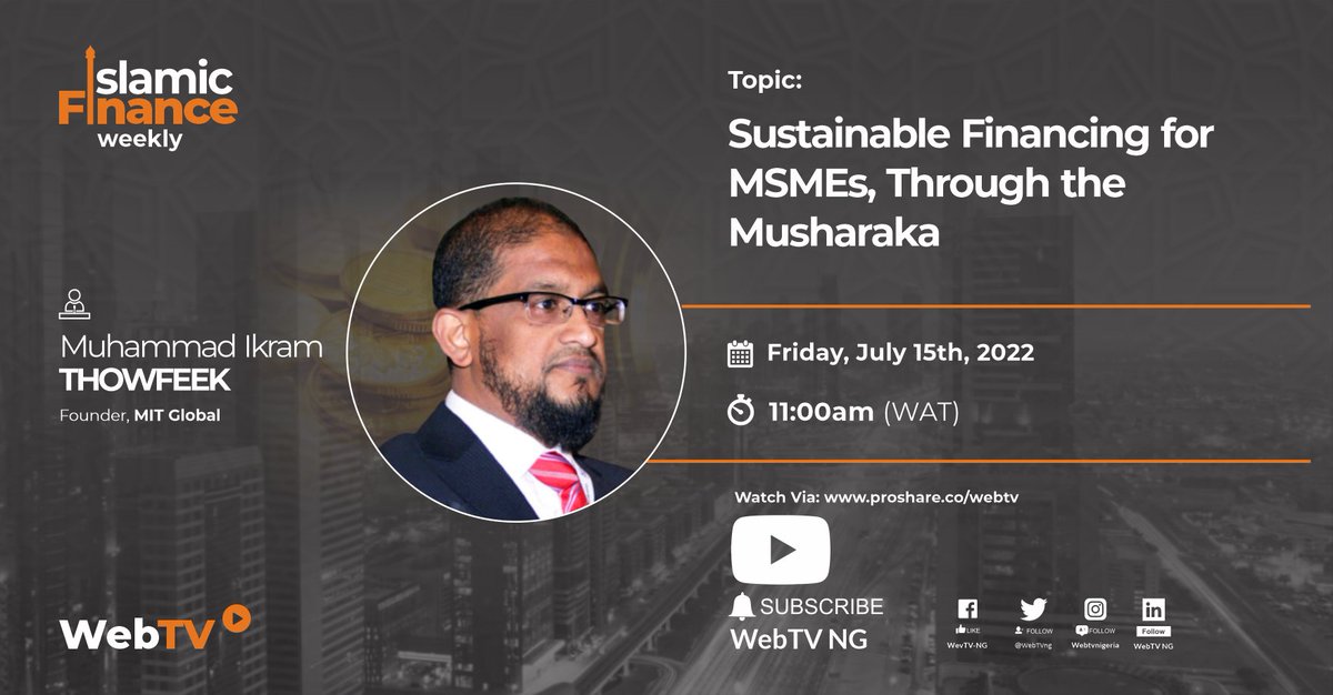 Coming up tomorrow is another episode of the #Islamicfinanceweekly with Mr.Muhammad Ikram Thowfeek, Founder of MIT Global.