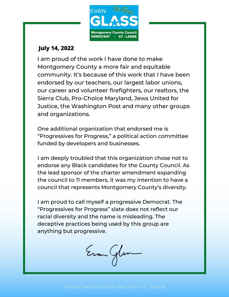 EvanMGlass's tweet photo. My statement on the “Progressives for Progress” PAC https://t.co/o8lHvYM6qr