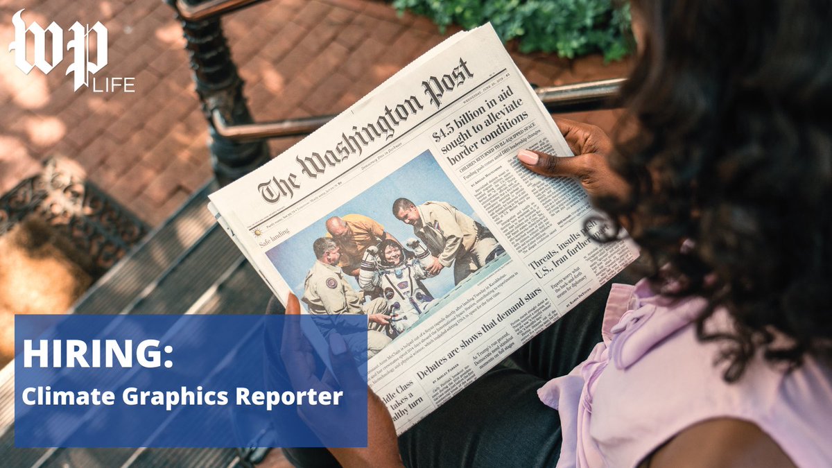 TeamWashPost's tweet photo. We're looking for a graphics reporter to join an innovative and highly collaborative visuals team in the Climate & Environment Department. Apply: https://t.co/5sPqukHmKV. #journalismjobs #graphicsjobs https://t.co/Tu44KZxTDA