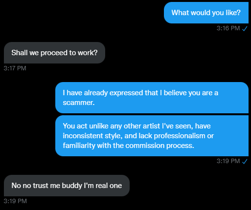 MikaAzel's tweet image. Just made a post and said I wouldn't blast them, but @aettract who blocked me is literally using other peoples signed art and saying it's there own. (1)

#commissionart #commissionscam #arttwt