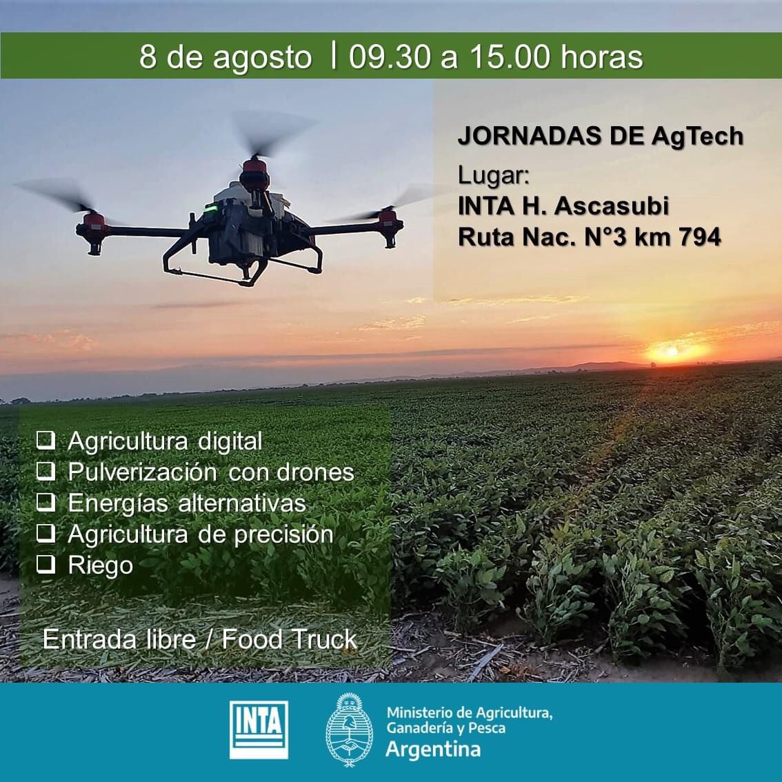 RadarAgtech's tweet photo. 🏅Evento súper recomendado🏅

Jornadas de AgTech en INTA Ascasubi 📍

📅⏰ 8 de Agosto de 9.30 a 15 hs.

@intaargentina @damicojp33 https://t.co/MAIA7cjZQz