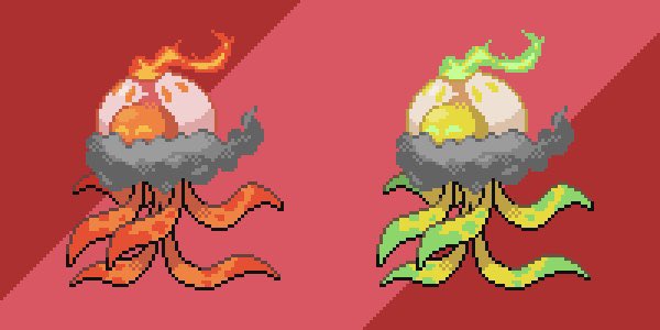 tropkicks's tweet image. New Fakemon sprites of my starter’s final evos and Sweebat by @TravisComm. Still need a name for the crab Pokémon. Designs by @Mat4265