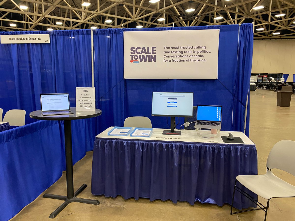 ScaleToWin's tweet photo. Scale to Win is at the Texas Democratic Convention! Stop by the Scale to Win booth (#514) to see the Scale to Win Dialer and Scale to Win Spoke in action, and sign up for free texts and calls to get your campaign started. https://t.co/TCg2aXrIy9