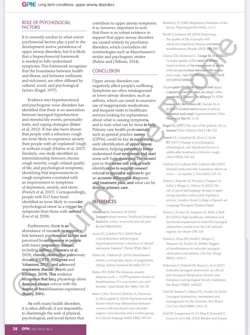 JenButlerSLT's tweet photo. Our article about upper airway disorders is out… @drsmparker 

⭐️ Persistent Throat Symptoms (Globus, throat clearing, dysphonia) 

⭐️ Refractory Chronic Cough

⭐️ Inducible Laryngeal Obstruction 

It’s free to sign up/access here @gpnreport 

https://t.co/Ee0csE51ll https://t.co/d8GQBTVdbX