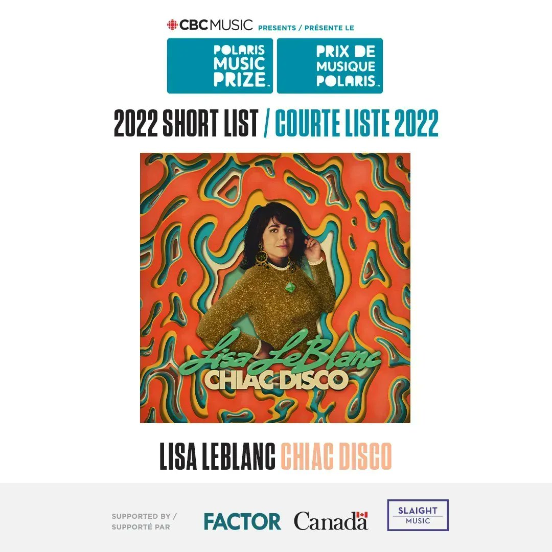CBCMusic's tweet photo. Lisa Leblanc’s (@lisaleblancyo) latest album Chiac Disco has earned her a second @PolarisPrize nomination. The Canadian singer-songwriter and banjoist received her first nomination in 2017 for her English-language album, Why You Wanna Leave, Runaway Queen? #Polaris2022 https://t.co/y4zKD4Yk0O