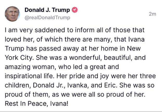 RealTXPolitics's tweet image. Rest In Peace, Ivana Trump 🙏