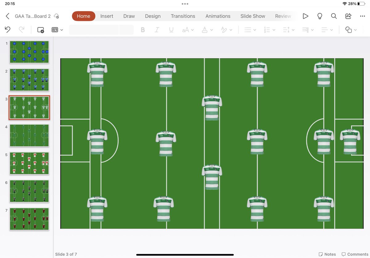 If you’re coaching GAA here’s a tactic board you can use on a tablet, with moveable positions and an assortment of team colours.

Download here. ⬇️

PowerPoint app - app.box.com/s/8twjlzmn79bw…

Keynote app - app.box.com/s/rg2ne9qmvyw5…

Can be projected to a screen in analysis sessions.