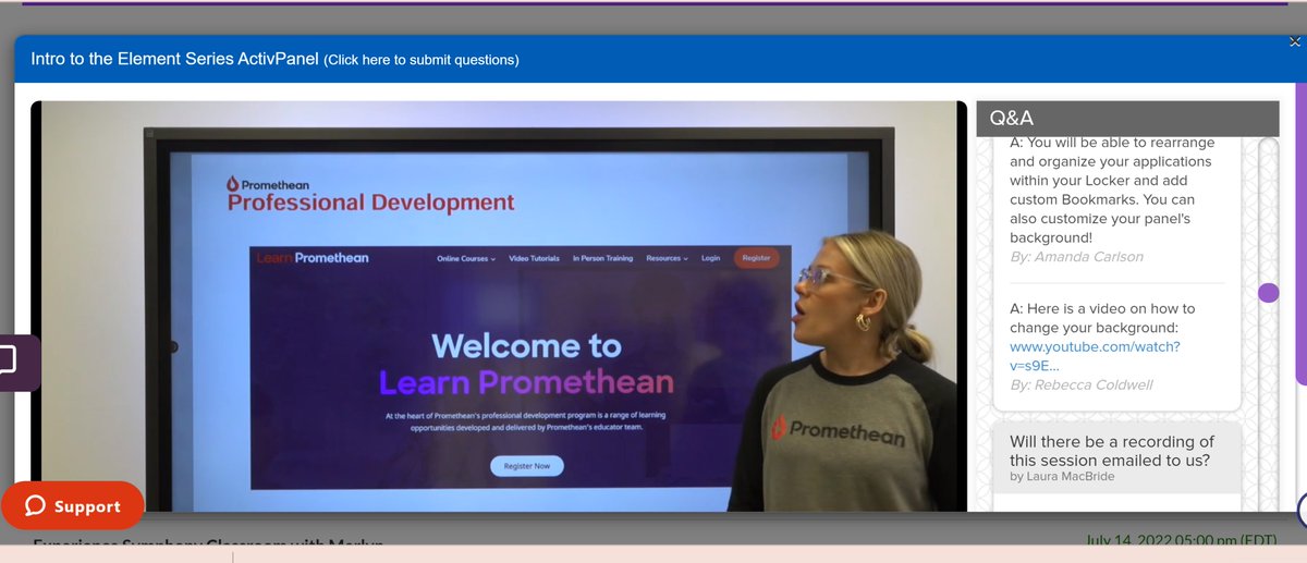lmcampbell2001's tweet photo. Great PD available 24/7 from @Promethean @LearnPromethean @PDPromethean Lots of options for board use during the Titanium series explanation today- AND how to access more PD if needed #CampPromethean #PEPEducator @MollyArmine https://t.co/qt1a0K1eUk