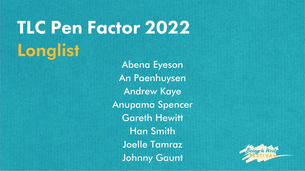 garhew's tweet photo. Delighted to be longlisted for @TLCUK Pen Factor at this year's #BAWfest. Congratulations to all those involved! 👏👏 https://t.co/kNDqLdcczs