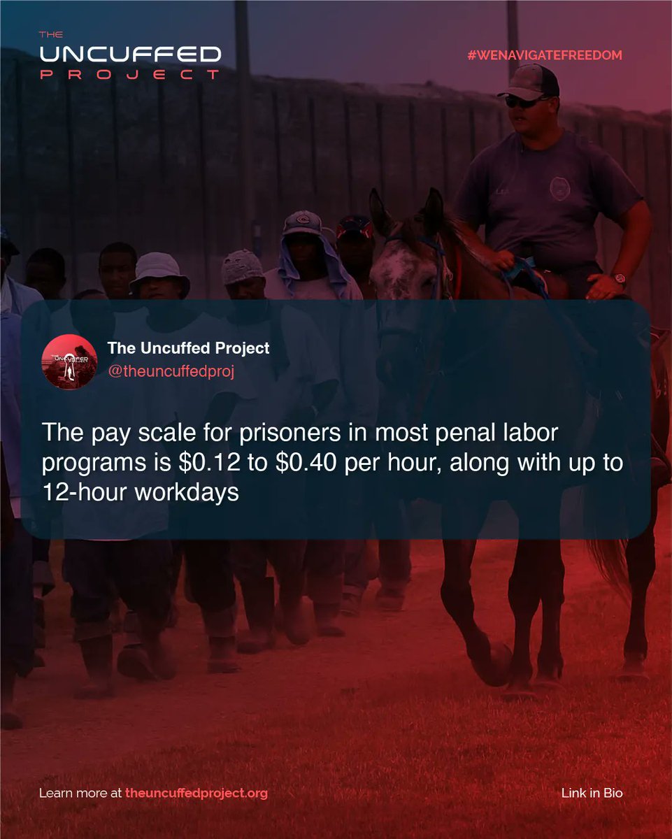 The pay scale for prisoners in most penal labor programs is $0.12 to $0.40 per hour, along with up to 12-hour workdays.