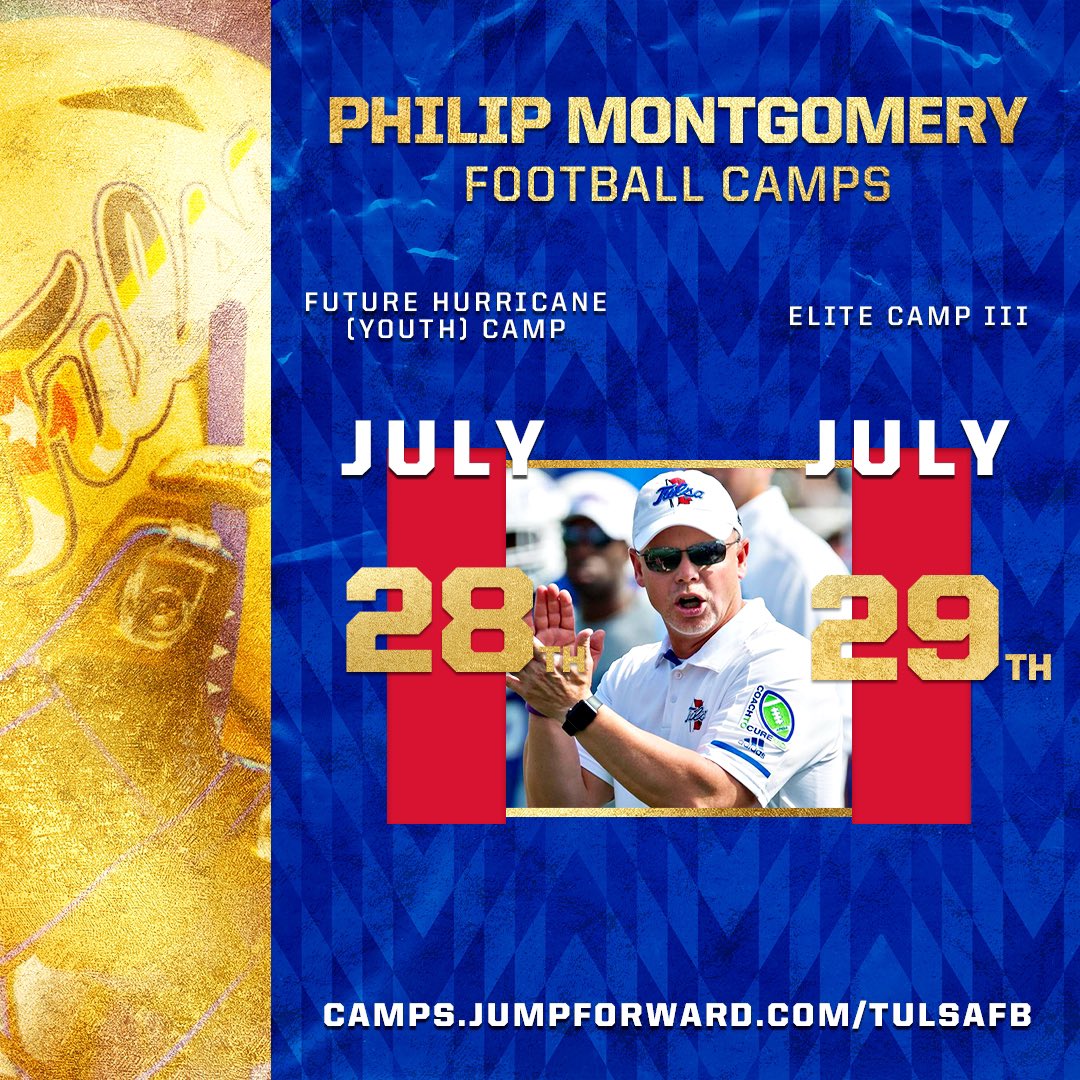 We only have 2️⃣ more camps left! Don’t miss your chance to be coached by our staff! Sign up ⬇️⬇️⬇️ camps.jumpforward.com/tulsafb #ReignCane👑🌀