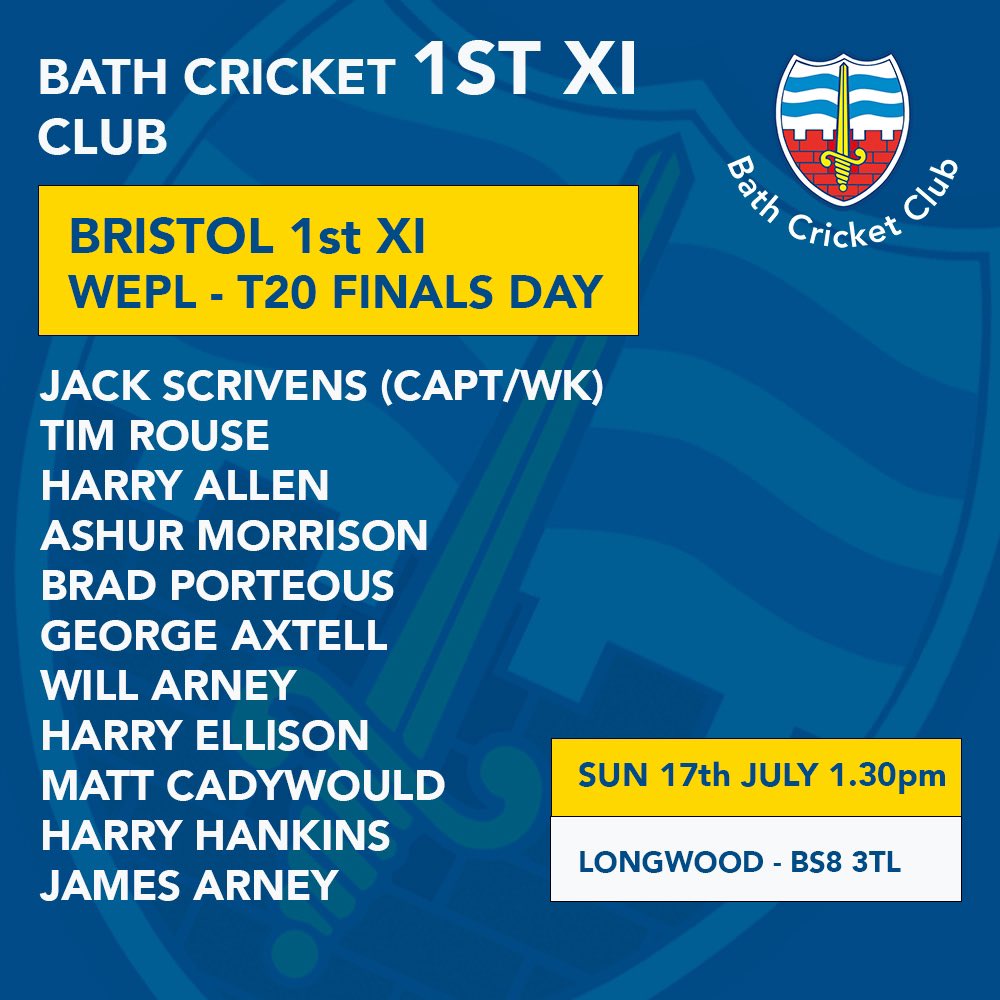 Big match on Sunday as we head over to <a href="/BristolCricketC/">Bristol Cricket Club</a> to take on the hosts in the <a href="/WEPLCricket/">West of England Premier League</a> T20 finals day. The winners of <a href="/PainswickScores/">Painswick CC</a> and <a href="/BishopstonCC/">Bishopston Cricket Club</a> await in the final
