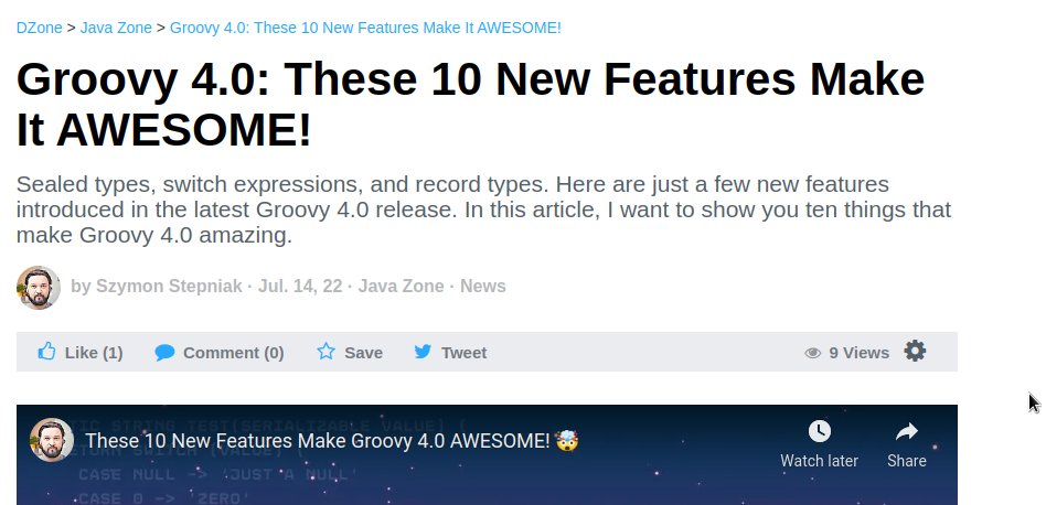 wololock's tweet photo. "Groovy 4.0: These 10 New Features Make It AWESOME!" via @DZoneInc
๐ https://t.co/NPIdMubAE8
#groovylang #groovy #groovy4 #java #dzone #programming #learning https://t.co/oNh1xlFwiw