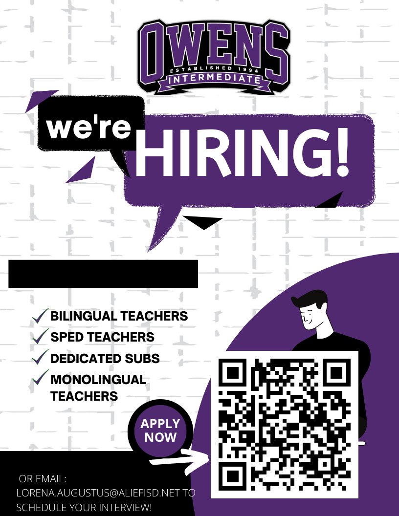We are hiring at Owens Intermediate.  Time to Join the Jaguar Nation!