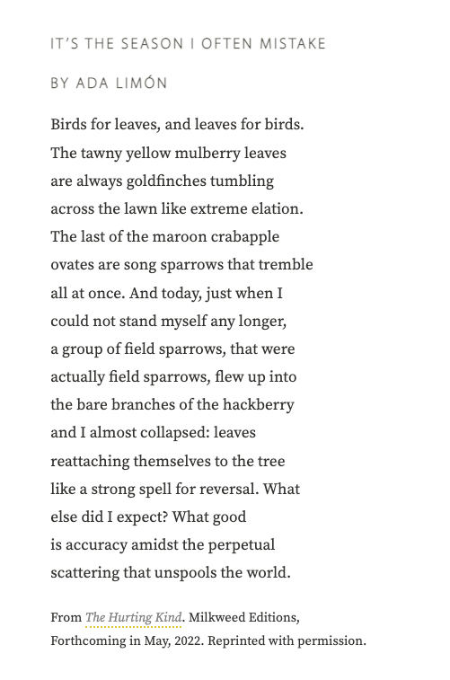 Love this from our most recent U.S. poet laureate <a href="/adalimon/">joa 🎏</a>