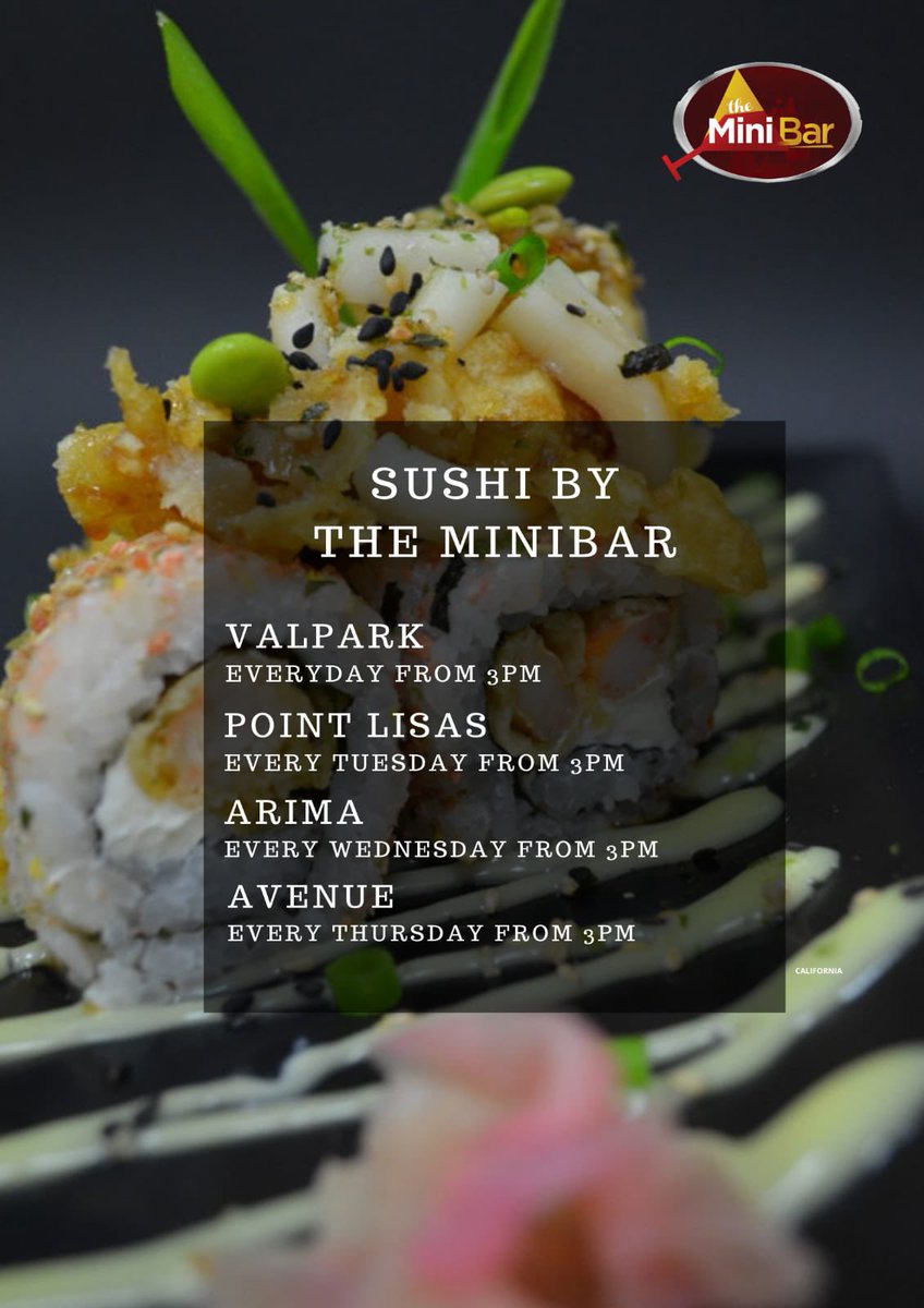 MinibarzGroup's tweet photo. Sushi by The MiniBar

Starting Friday 15th at Valpark Branch! https://t.co/JCXjTF54Gn