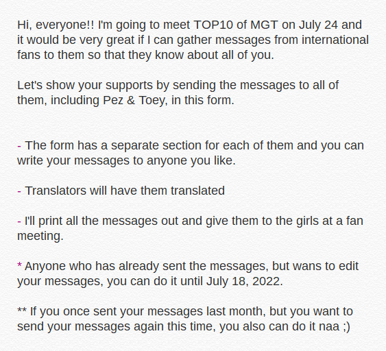 EngfaTaetae's tweet photo. [Announcement - messages to TOP 10+Pez&amp;Toey of MGT]

Messages = statement, not questions.

LINK >> https://t.co/NxbX1mtCF9 https://t.co/TTe8CLzs7H