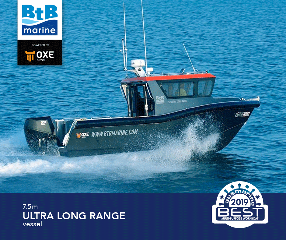 btb_marine's tweet photo. The extra-large 800 Ltr fuel tanks &amp; the @OXEDiesel outboard engine gives our 750 Ultra Long Range Award-Winning #workboat a range of up to 500 nautical miles on a single tank of fuel. 
#ultralongrange #commercialmarine #sustainabilitymatters #innovation #boatbuilders #madeinaus https://t.co/7OPg5sEuPi