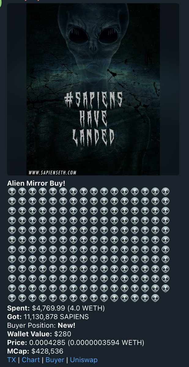 AlienMirrorERC's tweet photo. Sapiens know whats coming. Our recon has landed and phase one has been initiated. Will you join us on the journey back to the Mothership? 

https://t.co/zUT9lCFf8i

https://t.co/L0yXsUyIzr

#SAPIENS #ETH #BTC #NEXT100XGEM https://t.co/jQdT1eOrYp