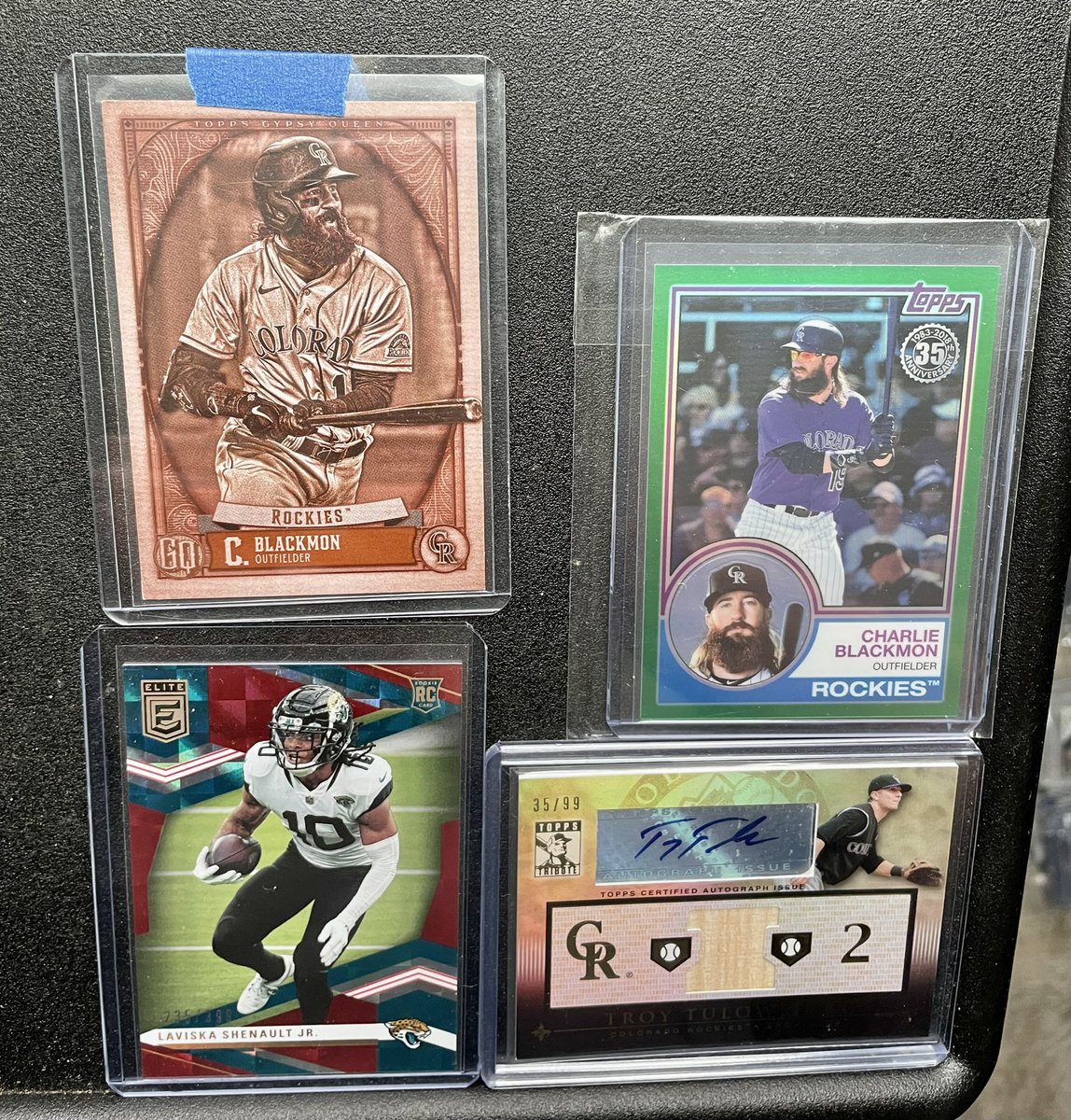 ColoradoCards_'s tweet photo. Mail Day!
2021 Gypsy Queen Charlie Blackmon 99/99
2018 Topps 35th Anniversary Charlie Blackmon 26/99
2020 Panini Donruss Elite Laviska Shenault RC 235/399
2010 Topps Tribute Troy Tulowitzki relic auto 35/99
#rockies #blackmon #chucknazty #laviska #shenault #tulowitzki #tulo https://t.co/zrAlqZnehy