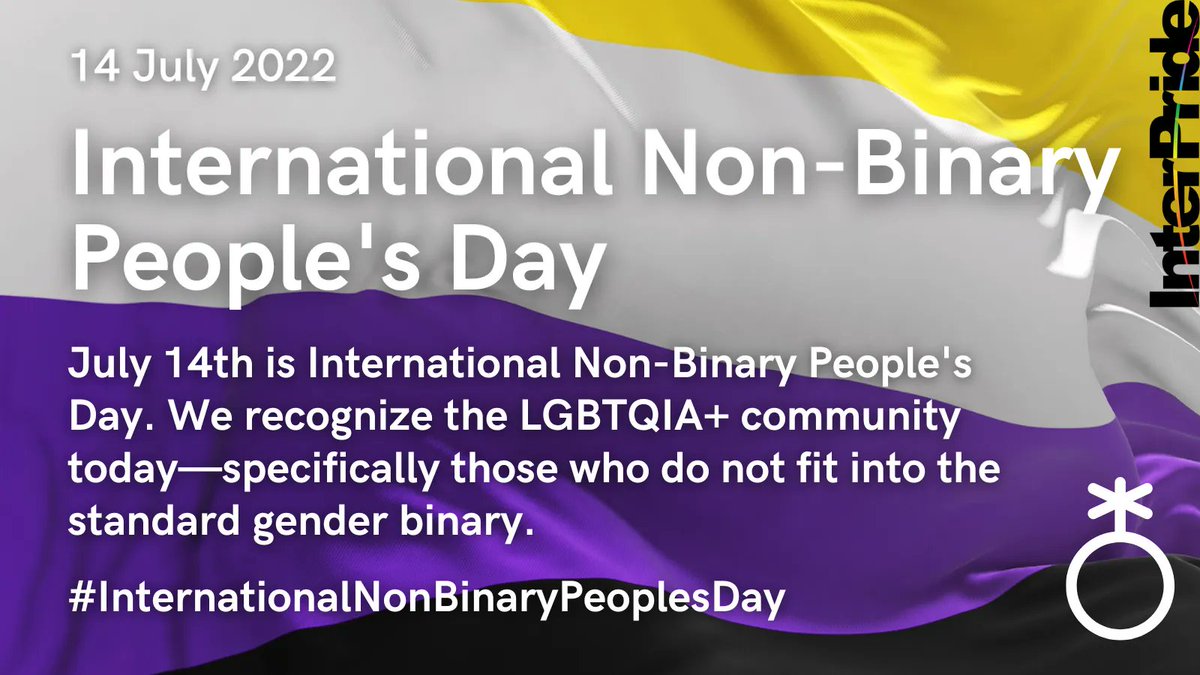 InterPride's tweet photo. We have celebrated #InternationalNonBinaryPeoplesDay since 2012. July 14th is the middle point between International Men's &amp; Women's Days. There are many ways people #identify as #nonbinary.
Read: https://t.co/l7bDcOdG4M
#ThisIsWhatNonBinaryLooksLike #They #Them #Love #InterPride https://t.co/nSk8b2UN3n