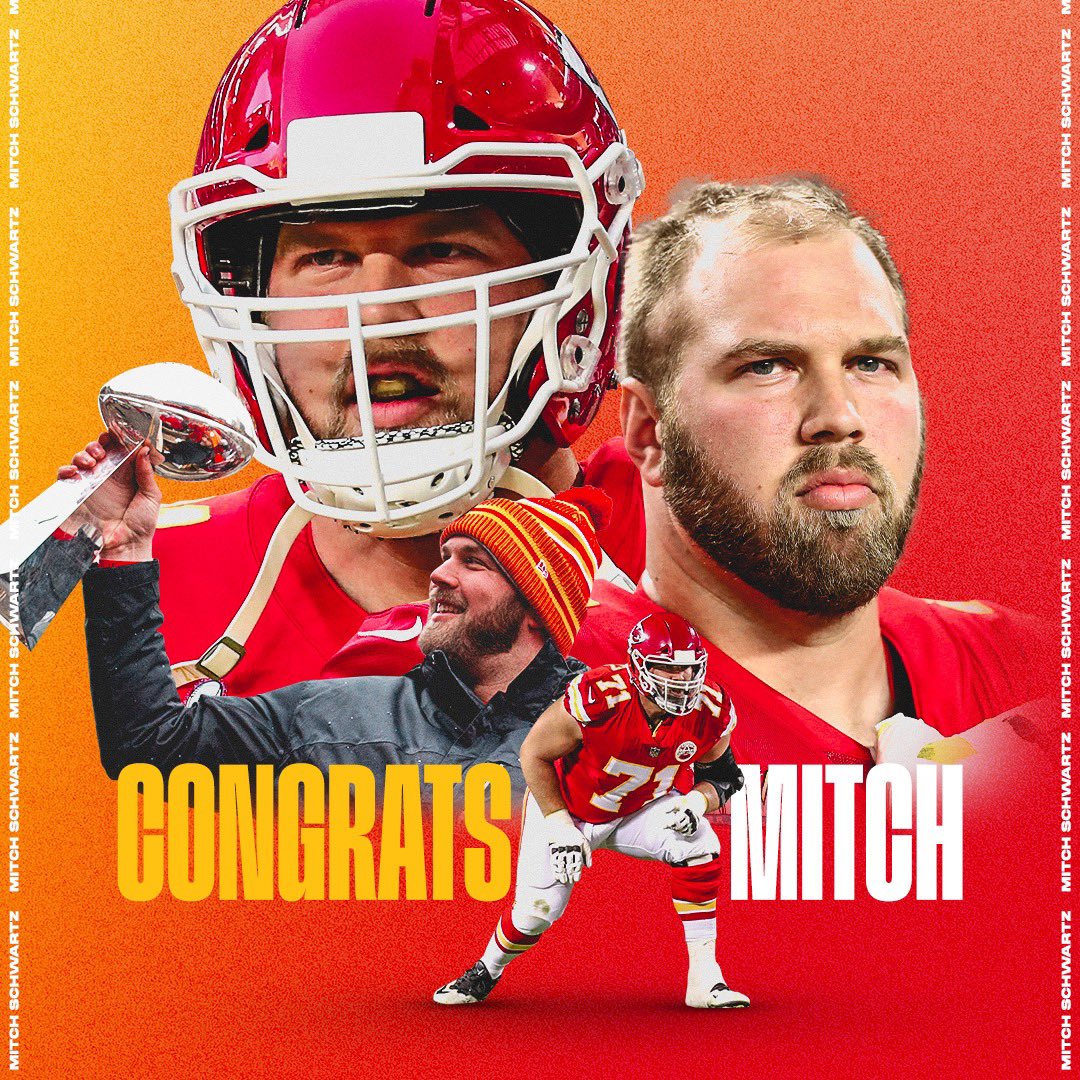 Chiefs's tweet photo. Congratulations to Super Bowl Champion, @MitchSchwartz71, on his official retirement! 👏 https://t.co/HxtxVtCgk0