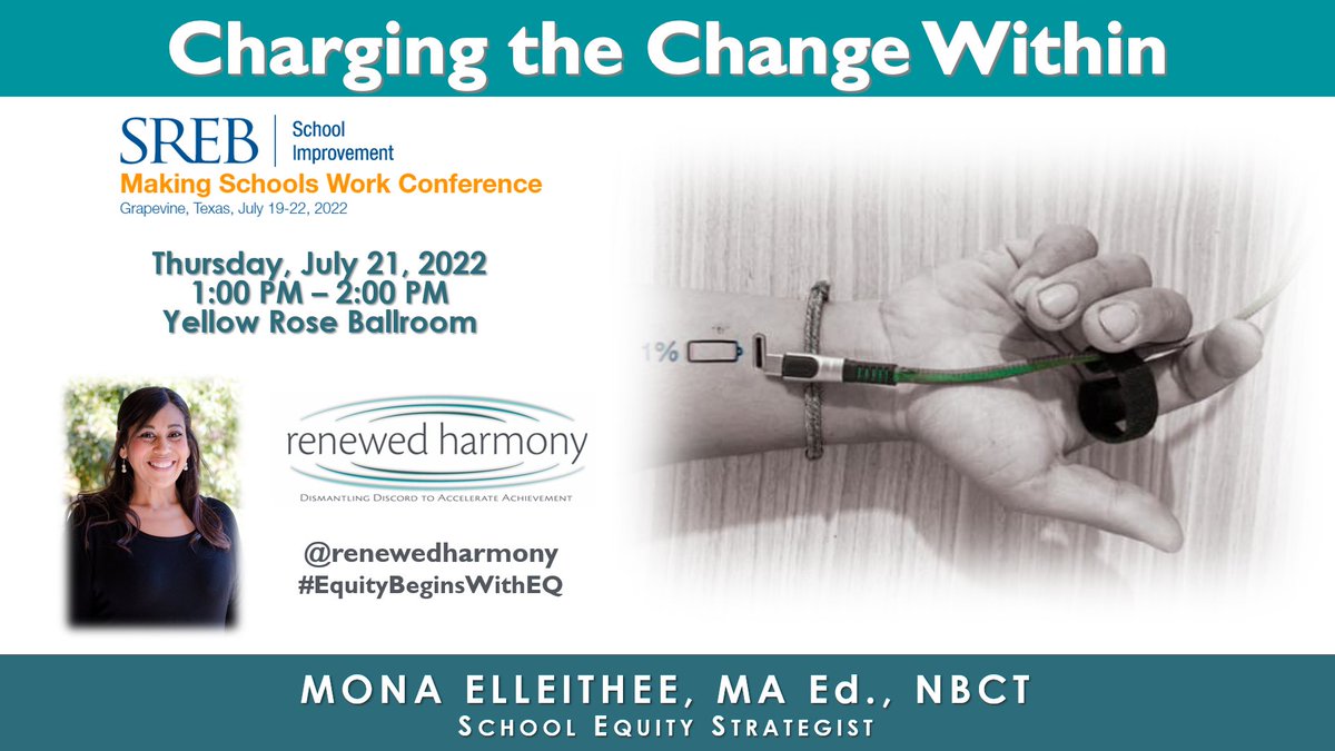 Got burn out? Join me to practice ways to create & sustain a healthy work-life balance at the @srebeducation Southern Region Education Board's Making Schools Work Conference. #SREB #MakingSchoolsWork2022 #SREBConference2022 #SREBConference #MakingSchoolsWork #EquityBeginsWithEQ