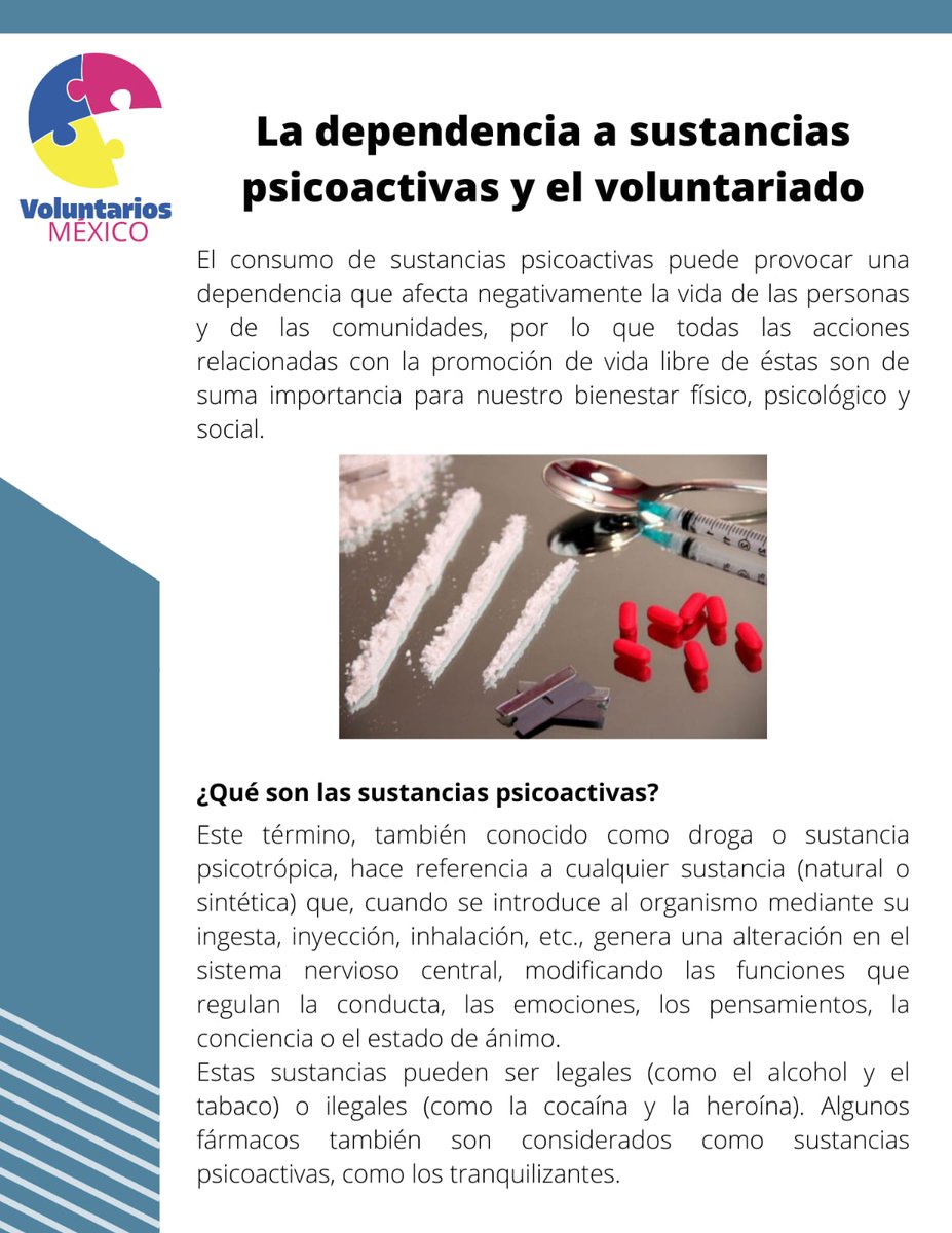 En el #BlogVolsMx esta ocasión nuestra querida voluntaria #FernandaBarron nos habla acerca de "La dependencia a sustancias psicoactivas y el voluntariado". Les dejamos la primera página y pueden continuar leyéndola en: bit.ly/11Blog-VolsMx