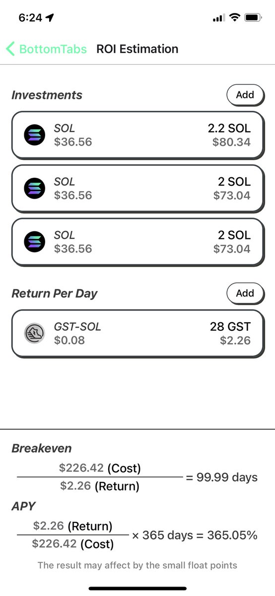 StepnShoemaker's tweet image. New feature ROI estimation is available #GST #GMT #Move2Earn