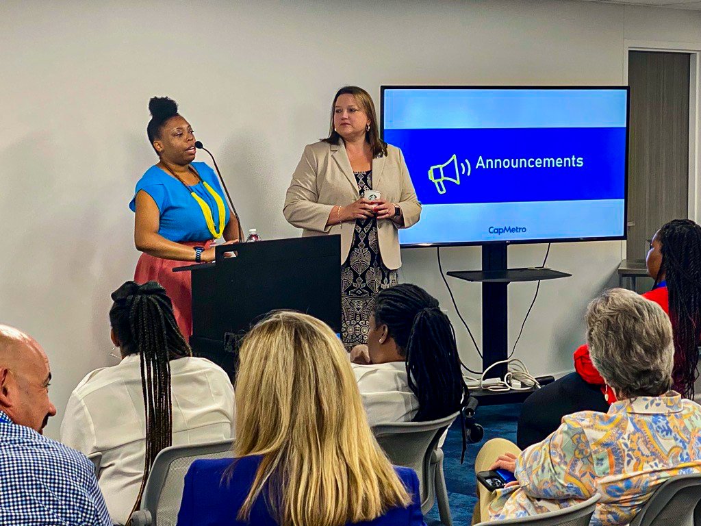 CapMetroCEO's tweet photo. First Town Hall as interim Pres & CEO in the books! I love sharing @CapMetroATX's successes & fielding questions on upcoming initiatives from our #CapMetroFamily💙 alongside our dept. managers.
Thx to the Strat Comm team for making sure everyone could join in-person & virtually. https://t.co/wPVmCPoUVW