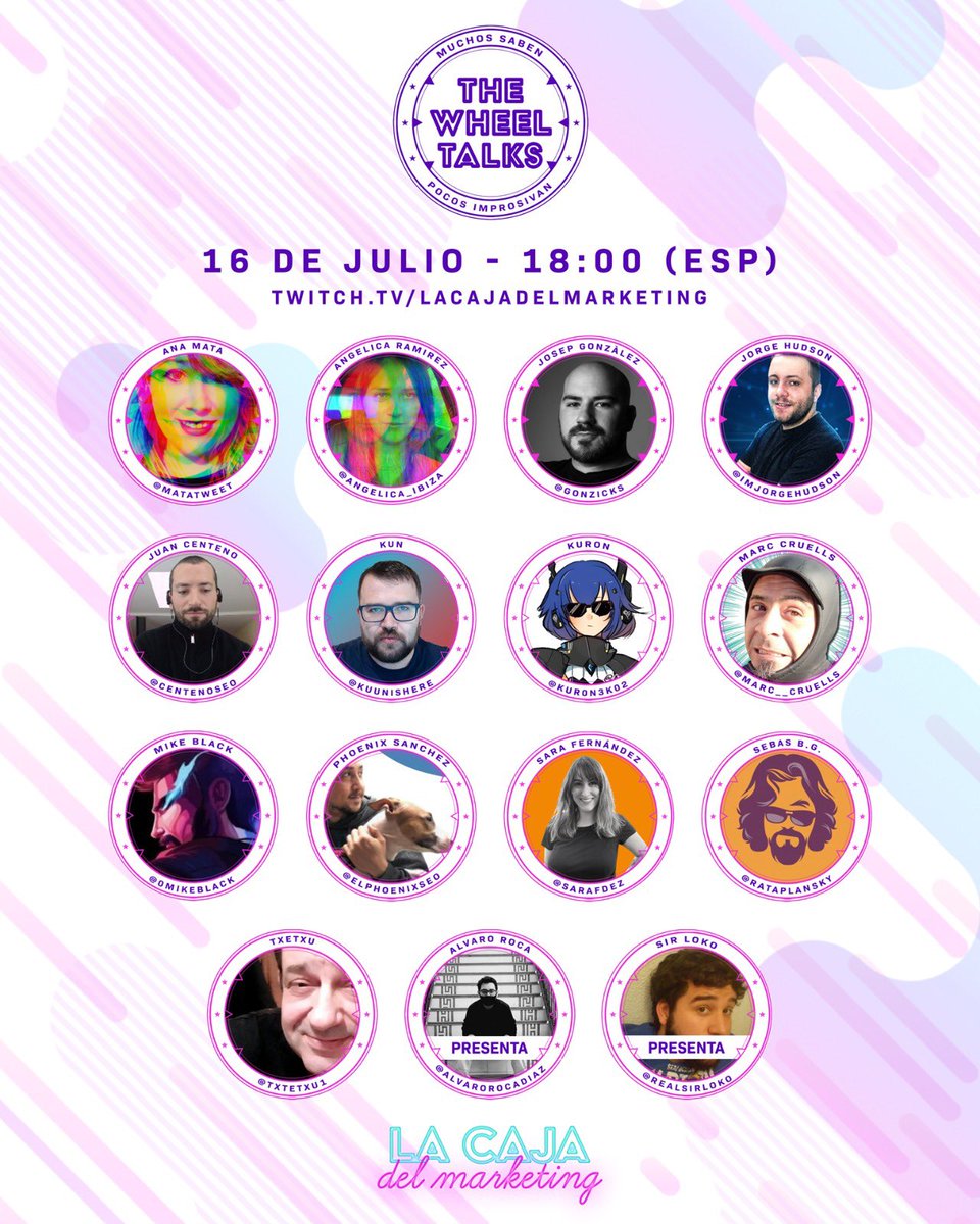 ¿Sabias que los dueños de estos #NFTs podrían hacerte...

pasar un buen rato este sábado en el canal de <a href="/lacajamarketing/">La Caja del Marketing</a> 

No te lo pierdas, te lo dice un ponente que esta acojonado de asistir XD

twitch.tv/lacajadelmarke…

#TheWheelTalks #LaCajaDelMarketing #SeoRuso