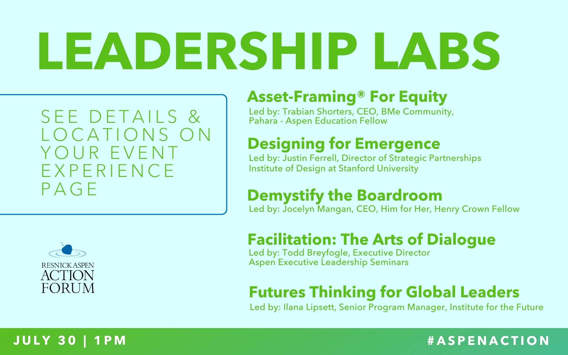 Resnick #AspenAction Forum on Twitter: "Learn the skills, mindsets &amp;  perspectives needed to catalyze your impact @ Leadership Labs. On Sat. July  30 at 1:00PM choose from a variety of topics like