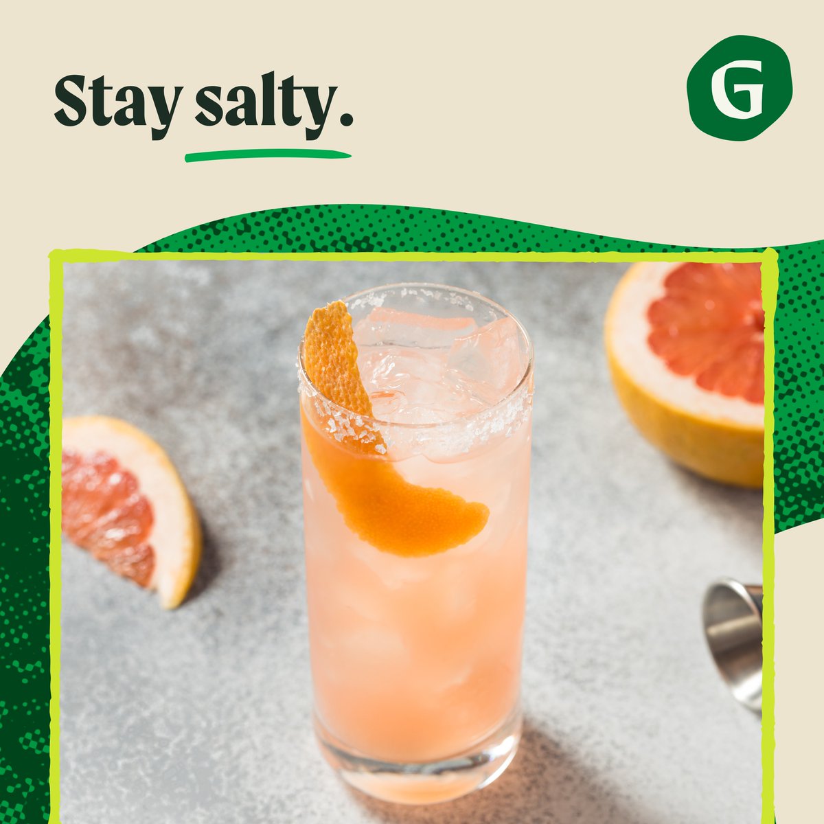Stir up a salty dog for those dog days of summer:
1. Salt the rim of a glass and fill with ice
2. Add 1.5 oz vodka or gin
3. Add 3 oz grapefruit juice
4. Stir and garnish with a grapefruit slice
5. Enjoy!