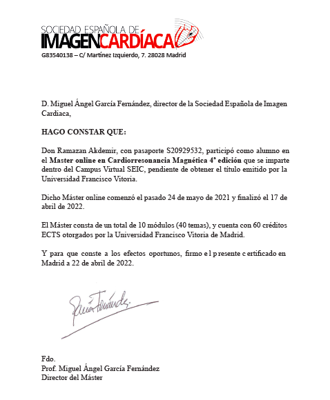 DrAkdemir's tweet photo. My Diploma of Cardiac Magnetic Resonance Imaging Master Degree from Spain.
Details are:https://t.co/oznMIp1SlF
https://t.co/Z1W693dTc6
#MAecocardio
# ImagenCardiaca
#GBastarrika
#Azcarate_Cardio
# josejgdnews
# JRodriPalomares
#Cardiotwitter
#SCMRorg
#chiarabd
#EACVI https://t.co/HLJIvBjGKL