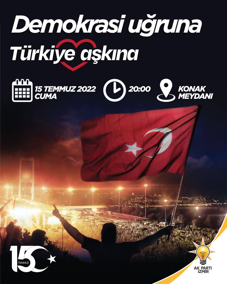 O nasıl bir yürek ki, binlerce tanka bedel. 15 Temmuzu unutma!

📆15 Temmuz 2022 Cuma
📍Konak Meydanı
⏰20.00