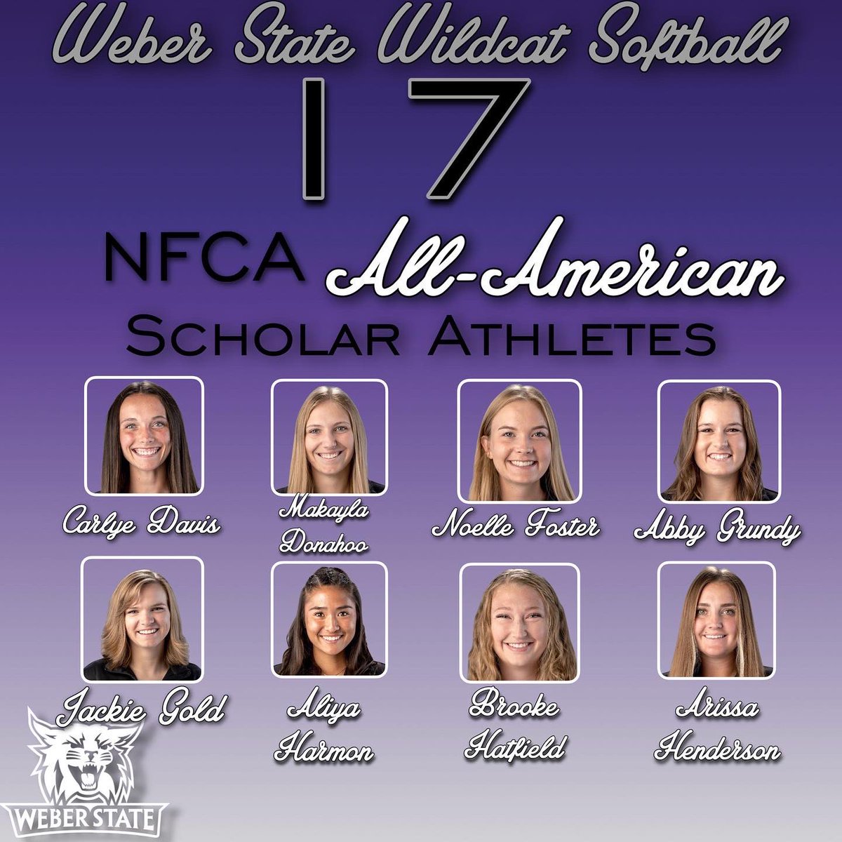wsusoftball's tweet photo. Monumental success 𝘖𝘕 𝘈𝘕𝘋 𝘖𝘍𝘍 the field❗️Congrats to our 1️⃣7️⃣ Wildcats who were named NFCA All-American Scholar Athletes!

#wsusoftball // #WeAreWeber https://t.co/RfTH9i4ouf
