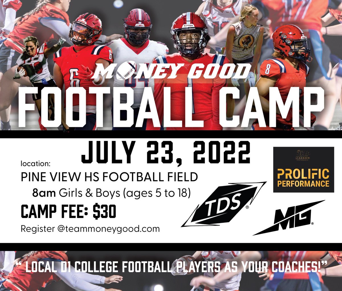 FOOTBALL CAMP REMINDER!

Don’t forget to sign up for our football camp NEXT WEEKEND!

#MoneyGood💰 #TeamMoneyGood 💰