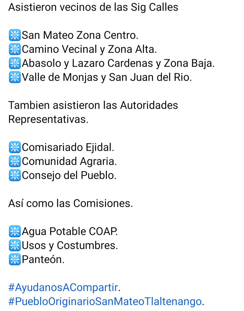 ‼️INFORMACIÓN IMPORTANTE VECINOS‼️

Los invitamos a Leér las imagenes para que esten informados. 
By PuebloOriginarioSanMateoTlaltenango
@AlcCuajimalpa <a href="/SEPICDMX/">SEPI CDMX / Pueblos-Barrios-Comunidades Indígenas</a>
#Compartir