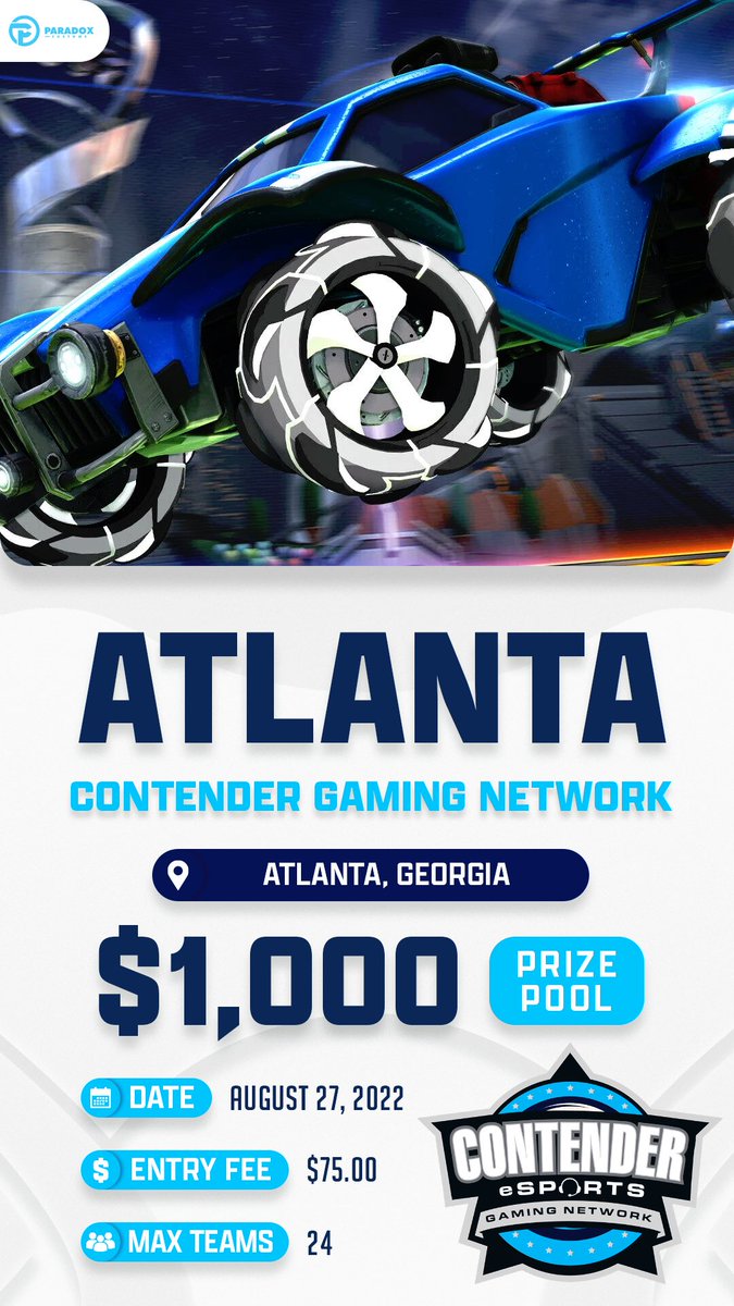 CGN ATLANTA - Rocket League LAN

🗓 - August 27, 2022

⚔️ - 3v3 Rocket League

🌐: contenderesports.com/cgn-event/cgn-…